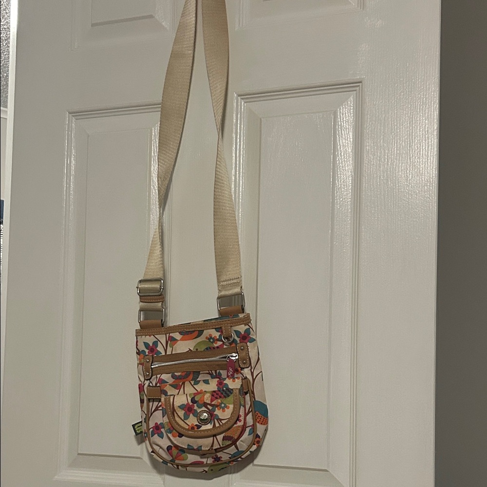 Lily Bloom Multicolor Floral/ Bird Design Crossbody Bag